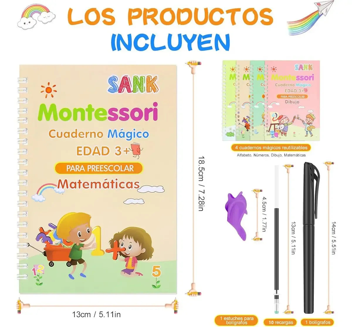✨ KIT DE 4 CUADERNOS MÁGICOS PARA NIÑOS ✍️📚